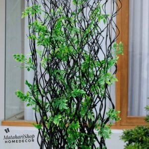 Dekorasi Rumah Tanaman Artifisial 10 Btg Bambu Ulir Hitam Daun Cordelia 170cm (Tanpa Pot)
