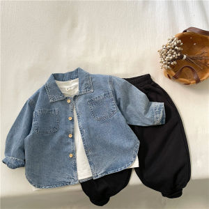 Loose Casual Denim Shirt for Babies And Kids Spring Autumn Wear New Korean Style Boys Girls Outerwear Baby Open Cardigan Top