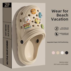 Cute EVA Anti-Slip Breathable Womens Sandals Flat Office Wear Summer Cartoon Covered Toe Beach Casual Slip-On Shoes