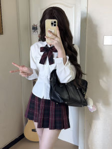 Water Wood Amethyst Original School Uniform Short Skirt Red Plaid Pleated Versatile College Style High Waist Spring Season