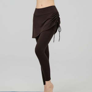 High Waist Yoga Pants Fitness Running Outerwear Fake Two-Piece Tummy Control Butt Lifting Breathable Sport Long Trousers