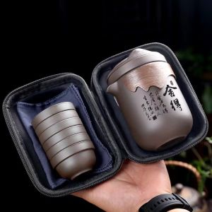 High-End Portable Travel Tea Set Purple Sand Glass Public Reasonable Cup One Pot Six Cups Tea Water Separation Cup Complete Set