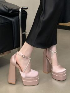 Korean Style High Heel Sandals Cross Buckle Thick Bottom Platform Waterproof Fashion Show Slip-On Womens Shoes