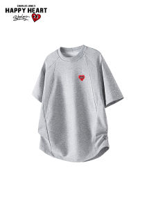 CHARLES JANGS HAPPY HEART | Peach Heart Pattern Loose College Style T-Shirt