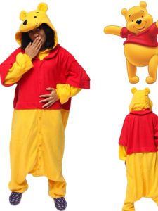 Winnie the Pooh Bear Couples Onesie Cartoon Sleepwear Home Wear Halloween Performance Costume Long Sleeve Thickened Polyester