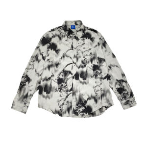 Jiwuu Chinese Style Water-Mark Print Long Sleeve Casual Shirt for Men Loose Fit Button up Spring New Collection