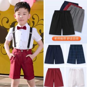 กางเกงขายาวทรงหลวมสไตล์นักเรียนประถมสำหรับเด็กชาย สีแดง ทรงหลวม ทรงปกติ ฤดูร้อน ผ้าโพลีเอสเตอร์ 80% คอตตอน 20%