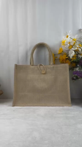 Juco Tote Bag with Button Laminated Jute Beg Tangan Wanita Canvas Gift Jutebag Totebag Handbags