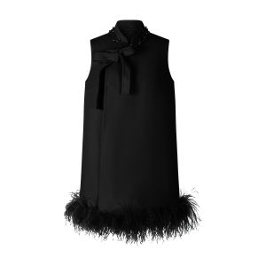 XIAOLI | Đầm Nylon Đôi Mặt Mới Phong Cách Trung Quốc Với Hạt Pha Lê Và Lông Đồi Mồi