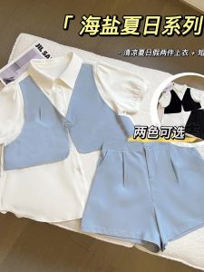 Bộ Áo Sơ Mi Và Quần Short Cỡ Lớn Thời Trang Mùa Hè Cho Nữ Bộ Đồ Hai Mảnh Giúp Tăng Chiều Cao Thiết Kế Đơn Giản Thoải Mái