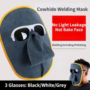Cowhide Welding Mask with Elastic Band Lightweight Face Shield Argon Arc Welder Full Face Anti-roast Face Welding Shield