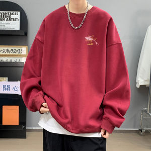 Heavyweight Hoodie Mens Loose Fit Long Sleeve round Neck Base Layer Shirt Trendy Brand Casual Comfortable Anti-Wrinkle Wear