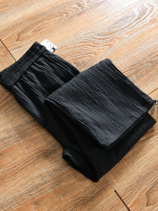 Casual Elastic Waist Mens Long Pants Spring Youth Popular Straight Leg Anti-Wrinkle Texture Drawstring Cuff Leisure Trousers
