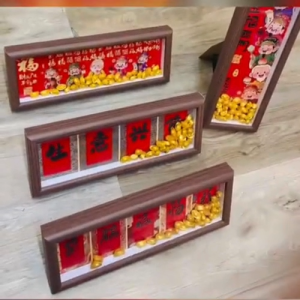 SG CNY Decoration Photo Frame Gift Display with Well Wishes God Of Fortune & Gold Ingots