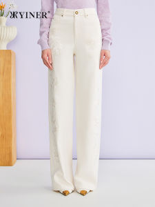 Embroidered Lyocell Straight Leg Jeans