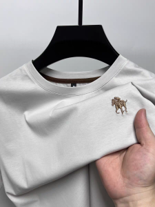 Trendy luxury brand short sleeve men T-shirt summer skin friendly breathable casual round neck high-end pony embroidery Paul top