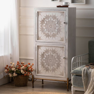 Retro Carved Wood Storage Cabinet Tea Water Cabinet Country Style Living Room Display Cabinet for Homestay Shop Decoration