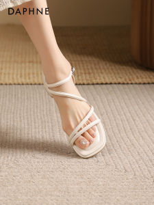 รองเท้าแตะส้นสูงแบบสวม Daphne สำหรับผู้หญิง ฤดูร้อน 2025 ใหม่ รองเท้าแตะสไตล์นางฟ้าแบบสวมข้างเดียว ส้นหนา รองเท้าแตะสไตล์โรมัน สำหรับผู้หญิง