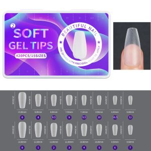 Rainbow Soft Gel Tip 420pcs Full Buff Nail Extension Kuku Palsu / Soft Fake Nails 15 Size / 15 Tipe Ukuran