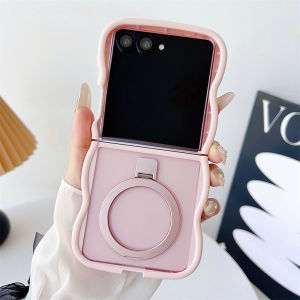 Wave Curly Magnetic Stand Holder Matte Case for Samsung Z Flip 7 6 5 4 3 for Magsafe Wireless Charging Shockproof Solid Cover