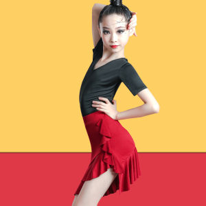 Girls Latin Dance Costume Short Sleeve Performance Outfit Professional Separate Set New Style Childrens Dance Skirt