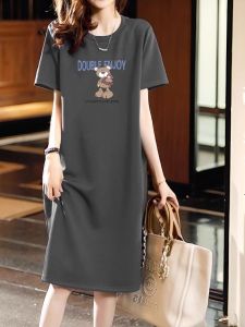 Dream Big Size Womens Pure Cotton Short Sleeve T-Shirt Dress Casual Wind Style Loose Waist Pullover Long Dress for Spring and Summer