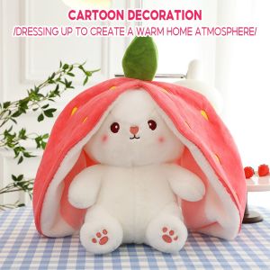 Strawberry Rabbit Stuffed Toy Cute Bunny Stuffed Doll 2 in 1 Strawberry  Sleeping Pillow Plush Toddler Toys