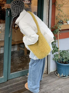 Soft Furry Woolen Bucket Bag Large Capacity Autumn Winter Crossbody Single Shoulder Cloth Bag Casual Simple Style Oazao Brand