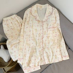 M-5XL Plus Size Pajama Set for Women Fall Winter Cute Plus Size Sleepwear Ladies Comfortable Loungewear Womens Home Clothes