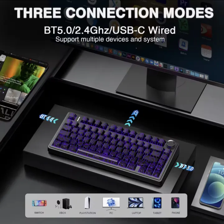 Aula F75 Bàn Phím Cơ 80 Phím 2.4G/Bluetooth/có dây tri-chế độ Hotswap đèn nền RGB 3/5pin chuyển đổi bàn phím cơ (F75max) | BigBuy360 - bigbuy360.vn