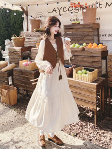 French Style Vest Dress Women Spring Autumn 2025 New Japanese College Style  Popular Two-Piece Set High Waist A-Line Skirt
