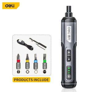 deli | 4V Mini Electrical Screwdriver Set Portable LED Kit Smart Cordless Electric Screwdrivers USB Rechargeable Hand Drill Tools