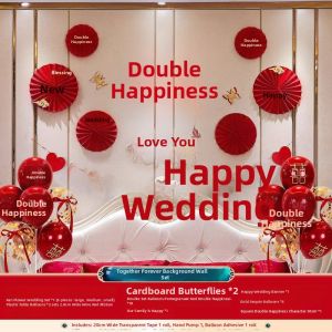 Bride and Groom Bedroom Living Room Chinese Character Decor Wedding Decoration Set