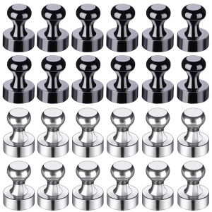 Silver Black 12mm Super Strong Neodymium Magnet Powerful Magnetic Push Pins for Refrigerator Whiteboard Office Kitchen Map Photo