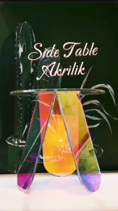 Meja Samping Bulat Akrilik Hologram Desain Modern Minimalis untuk Ruang Tamu dan Kamar Tidur