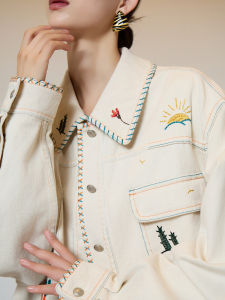 Embossed Embroidered Aged Denim Jacket