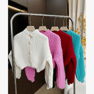 YUEZHONGWEI | Laid-back Green Knit Cardigan Sweater Top