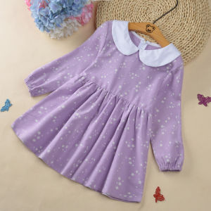 Girl Fleece-lined Padded Dress Fall and Winter New Arrival K-style Kids Pure Cotton Floral Bows Baby Princess Skirt Dress