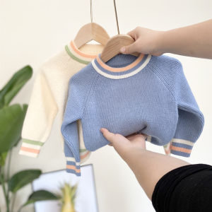 Stylish Knitted Sweater Spring Autumn Overhead Childrens Fashionable Wool Blend Long Sleeve round Neck Top for Little Girls