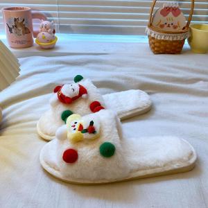 รองเท้าแตะส้นแบนสำหรับผู้หญิงในบ้าน ฤดูใบไม้ร่วง/ฤดูหนาว รองเท้าแตะแบบสวมหัว ขนแกะ ป้องกันการลื่น พื้นรองเท้า PVC รองเท้าแตะส้นแบน