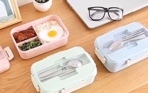 1 Layer Lunch Box Assurance Wheat Straw Material Eco-Freindly Lunch Box with Plastic Utensils