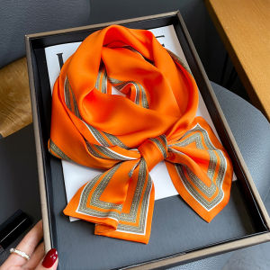 French Style Retro Orange Scarf Small Bench Womens Scarf Easiest for Match Business Suit Shirt Accessories Neck Scarf Ribbon