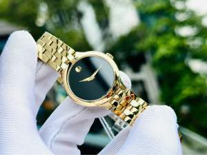 ĐỒNG HỒ NỮ CHÍNH HÃNG Movado Veturi 0607420 Quartz Black Dial Sapphire Gold Case & Stainless Steel