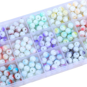 50Pcs 8mm Porcelain White Baked Gradient AB Colorful Round Glass Beads For Bracelet Necklace DIY Jewelry Making Beads
