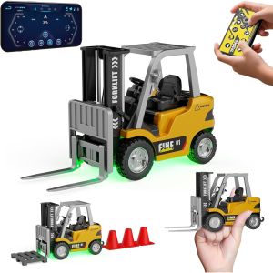 1:64 Mini Alloy Desktop Forklift Toy – Bluetooth & Phone App Remote Control Simulation Construction Vehicle