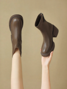 Josiny | Thick Sole Heeled Fur Lined Fashion Short Boots