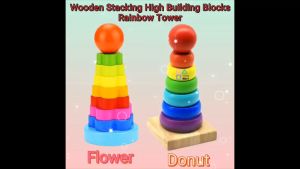 Wooden Stacking High Building Blocks Rainbow Tower 木制堆叠高积木彩虹塔Blok Bangunan Tinggi Bersusun Kayu Menara Pelangi