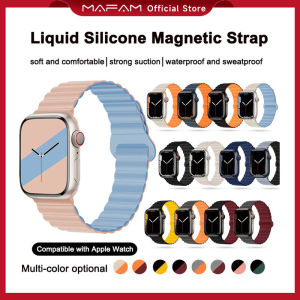 MAFAM【HOT 🔥Ready Indonesia】✨Tali Soft Silicone Sport Strap For Apple Watch 4/5/6/7/8/ Ultra 38/40/41/42/44/45/49MM Two-color Magnetic Suction Loop Watch Strap