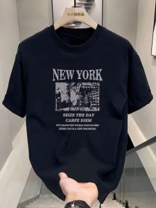 American Retro Style Mens Cotton T-Shirt Short Sleeve Loose Fit Casual Summer Breathable Print Geometric Pattern round Neck