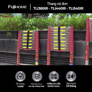 Thang inox rút đơn gấp gọn 38M - 55M chính hãng FUJIHOME thang rút xếp gọn gia đình đa năng Nhập khẩu